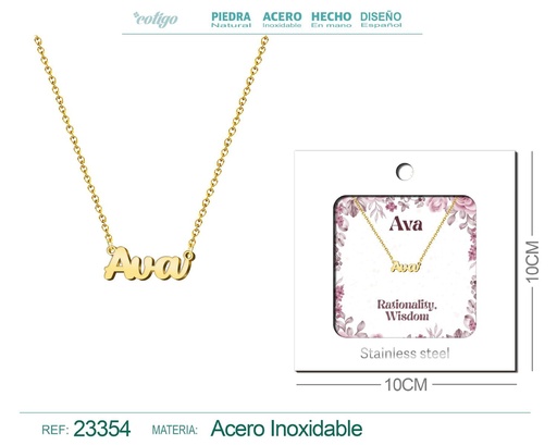 [23354] Collar Personalizado Nombre en Inglés Ava de Acero con Sobre