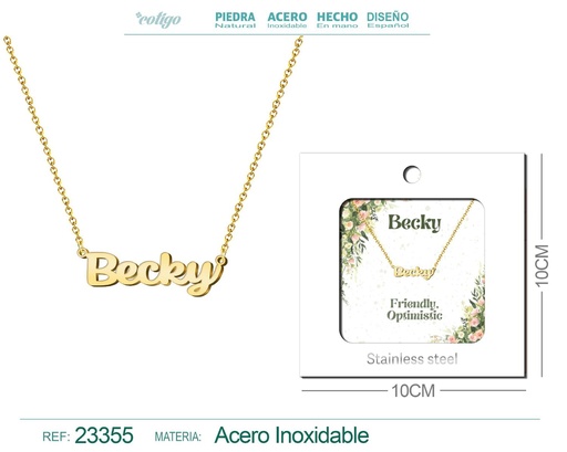 [23355] Collar Personalizado Nombre en Inglés Becky de Acero con Sobre
