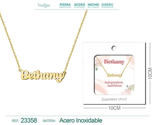 [23358] Collar Personalizado Nombre en Inglés Bethany de Acero con Sobre