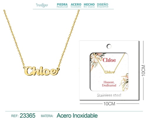 [23365] Collar Personalizado Nombre en Inglés Chloe de Acero con Sobre