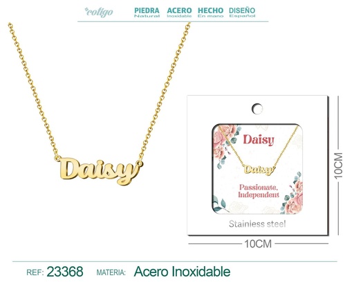 [23368] Collar Personalizado Nombre en Inglés Daisy de Acero con Sobre