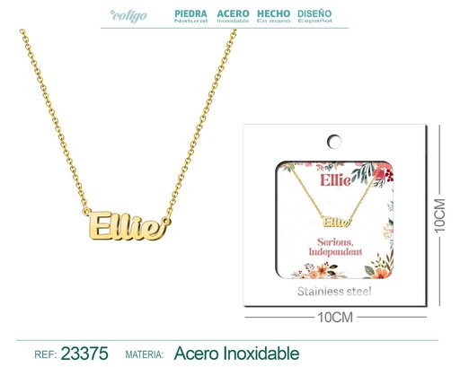 [23375] Collar Personalizado Nombre en Inglés Ellie de Acero con Sobre
