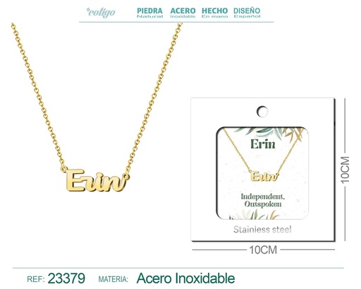 [23379] Collar Personalizado Nombre en Inglés Erin de Acero con Sobre