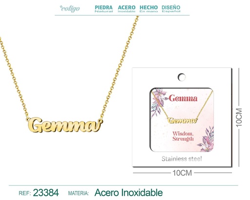 [23384] Collar Personalizado Nombre en Inglés Gemma de Acero con Sobre