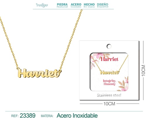 [23389] Collar Personalizado Nombre en Inglés Harriet de Acero con Sobre