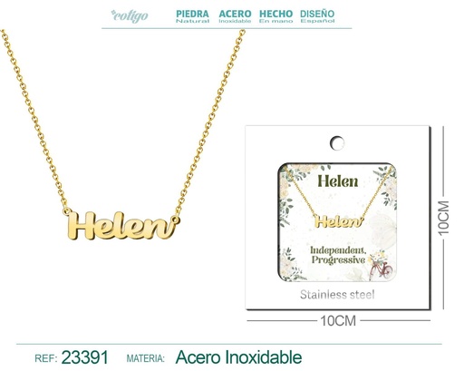 [23391] Collar de acero con nombre "Helen" en inglés con sobre - Joyería personalizada