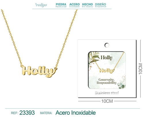 [23393] Collar de acero con nombre "Holly" en inglés con sobre - Joyería personalizada