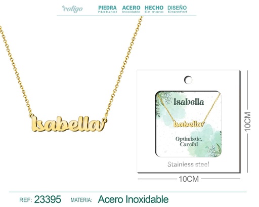 [23395] Collar de acero con nombre "Isabella" en inglés con sobre - Joyería personalizada
