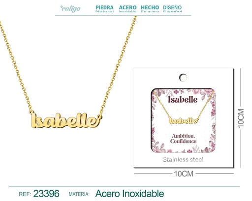 [23396] Collar de acero con nombre "Isabelle" en inglés con sobre - Joyería personalizada