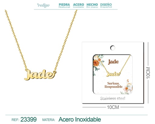 [23399] Collar de acero con nombre "Jade" en inglés con sobre - Joyería personalizada
