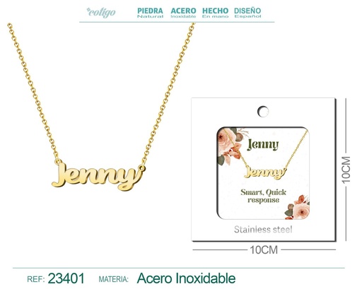 [23401] Collar de acero con nombre "Jenny" en inglés con sobre - Joyería personalizada