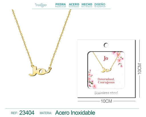 [23404] Collar de acero con nombre "Jo" en inglés con sobre - Joyería personalizada