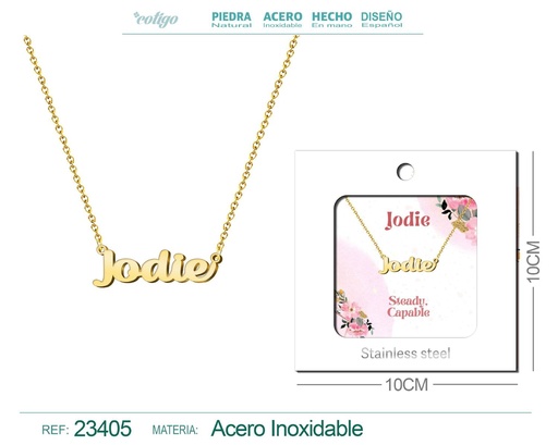 [23405] Collar de acero con nombre "Jodie" en inglés con sobre - Joyería personalizada
