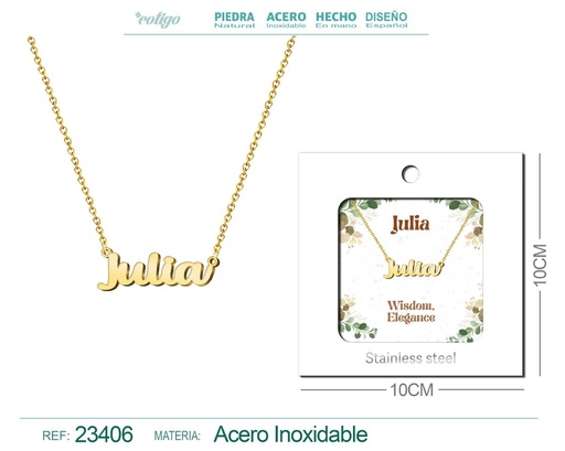 [23406] Collar de acero con nombre "Julia" en inglés con sobre - Joyería personalizada