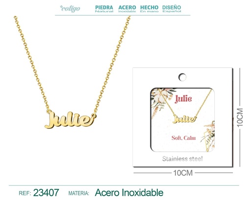 [23407] Collar de acero con nombre "Julie" en inglés con sobre - Joyería personalizada
