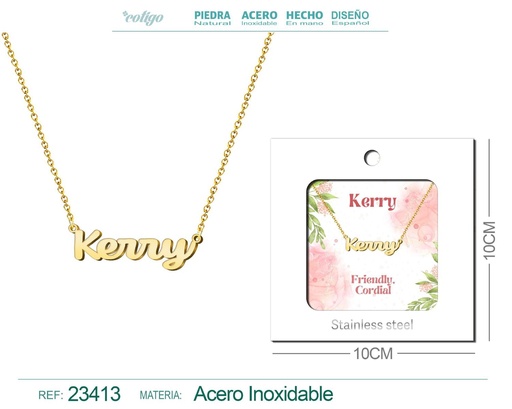 [23413] Collar de acero con nombre "Kerry" en inglés con sobre - Joyería personalizada