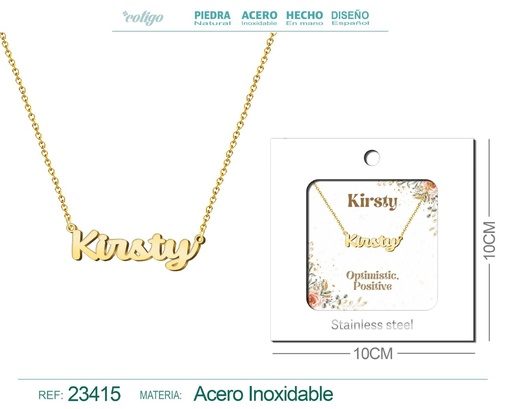 [23415] Collar de acero con nombre "Kirsty" en inglés con sobre - Joyería personalizada