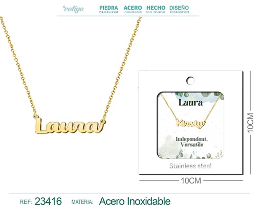 [23416] Collar de acero con nombre "Laura" en inglés con sobre - Joyería personalizada