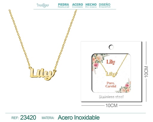 [23420] Collar de acero con nombre "Lily" en inglés con sobre - Joyería personalizada