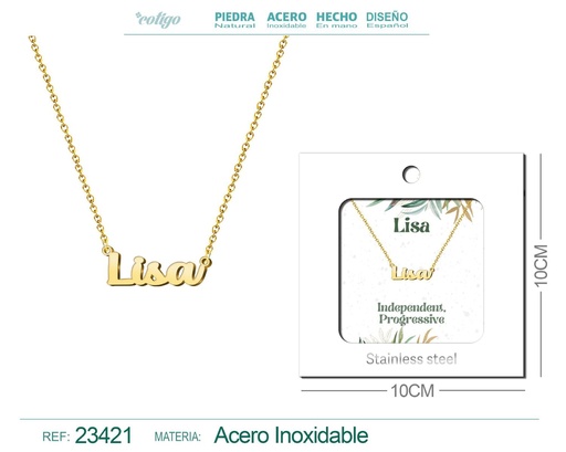 [23421] Collar de acero con nombre "Lisa" en inglés con sobre - Joyería personalizada