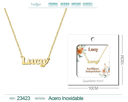 [23423] Collar de acero con nombre "Lucy" en inglés con sobre - Joyería personalizada