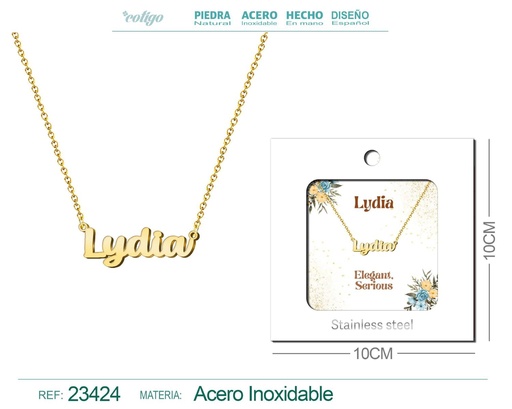 [23424] Collar de acero con nombre "Lydia" en inglés con sobre - Joyería personalizada