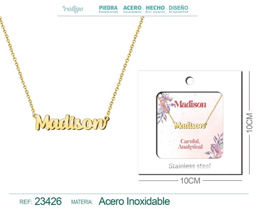[23426] Collar de acero con nombre "Madison" en inglés con sobre - Joyería personalizada