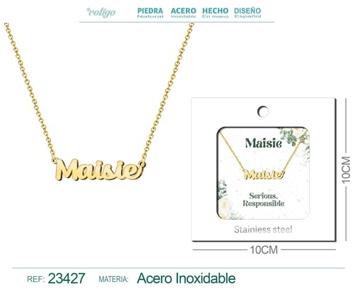 [23427] Collar de acero con nombre "Maisie" en inglés con sobre - Joyería personalizada