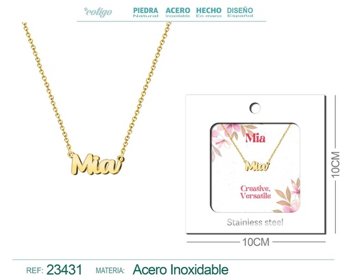 [23431] Collar de acero con nombre "Mia" en inglés con sobre - Joyería personalizada
