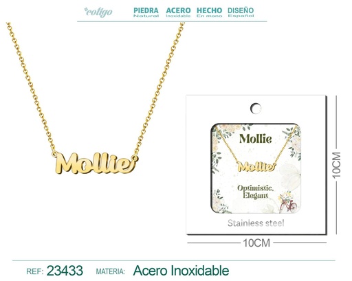 [23433] Collar de acero con nombre "Mollie" en inglés con sobre - Joyería personalizada