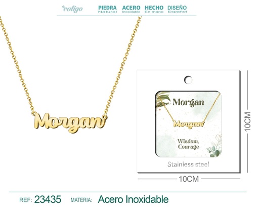 [23435] Collar de acero con nombre "Morgan" en inglés con sobre - Joyería personalizada
