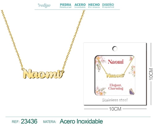 [23436] Collar de acero con nombre "Naomi" en inglés con sobre - Joyería personalizada