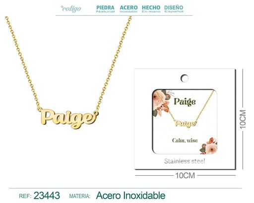 [23443] Collar de acero con nombre "Paige" en inglés con sobre - Joyería personalizada