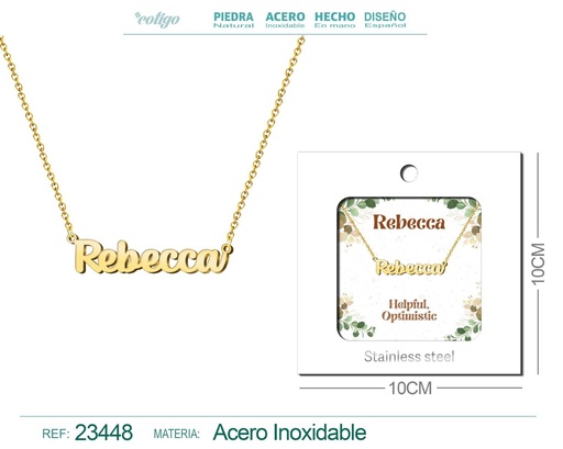[23448] Collar de acero con nombre "Rebecca" en inglés con sobre - Joyería personalizada