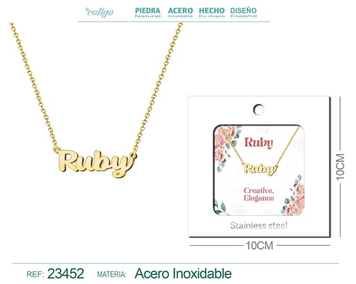 [23452] Collar de acero con nombre "Ruby" en inglés con sobre - Joyería personalizada