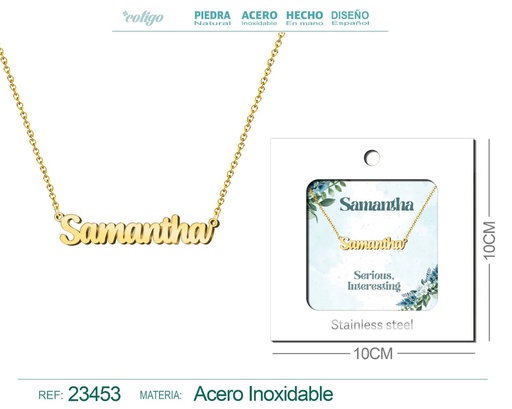 [23453] Collar de acero con nombre "Samantha" en inglés con sobre - Joyería personalizada