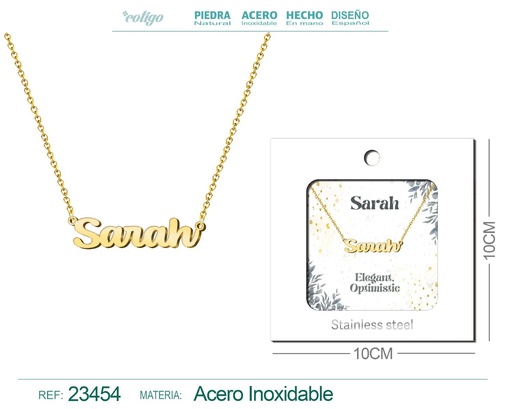 [23454] Collar de acero con nombre "Sarah" en inglés con sobre - Joyería personalizada