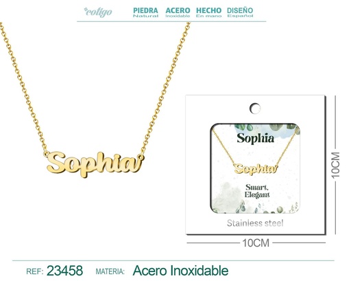[23458] Collar de acero con nombre "Sophia" en inglés con sobre - Joyería personalizada