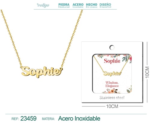 [23459] Collar de acero con nombre "Sophie" en inglés con sobre - Joyería personalizada