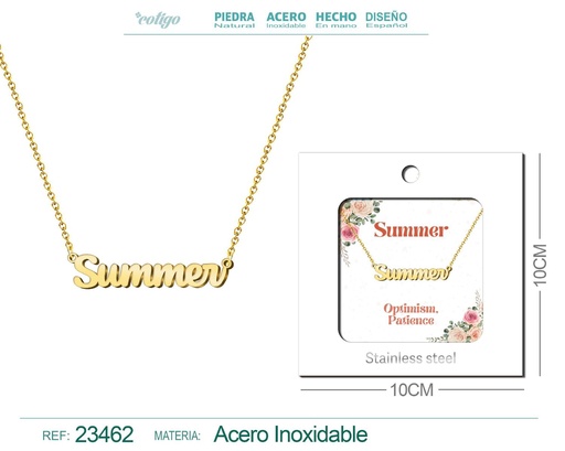 [23462] Collar de acero con nombre "Summer" en inglés con sobre - Joyería personalizada