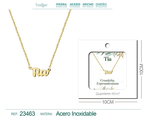 [23463] Collar de acero con nombre "Tia" en inglés con sobre - Joyería personalizada