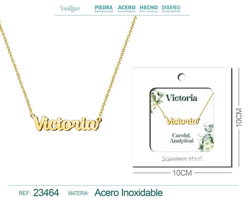 [23464] Collar de acero con nombre "Victoria" en inglés con sobre - Joyería personalizada