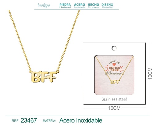 [23467] Collar de acero con el texto "BFF" en inglés y sobre - Joyería personalizada