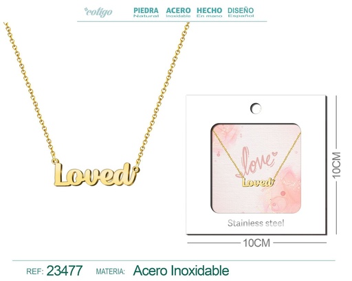 [23477] Collar de acero con el texto "Loved" en inglés y sobre - Joyería personalizada