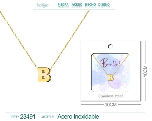 [23491] Collar con letra en inglés B de acero - Joyería personalizada