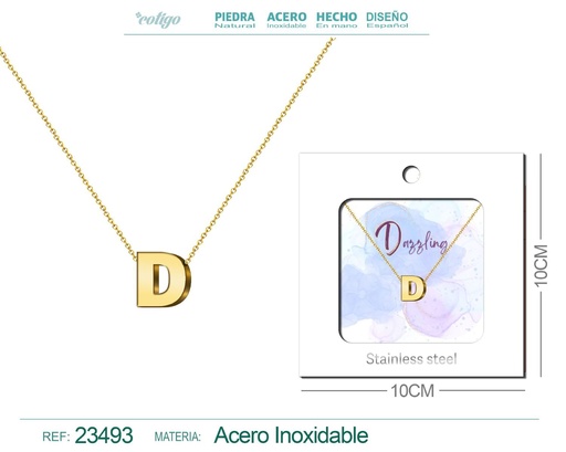 [23493] Collar con letra en inglés D de acero - Joyería personalizada