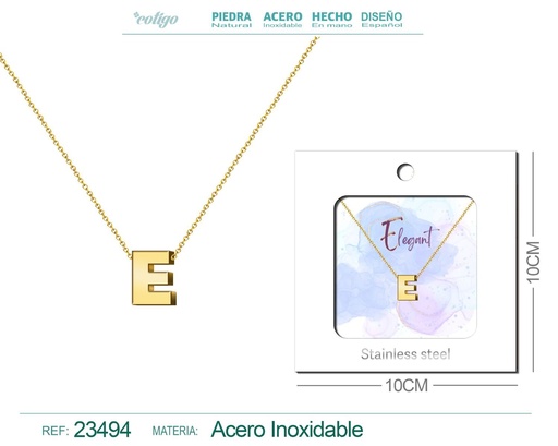 [23494] Collar con letra en inglés E de acero - Joyería personalizada