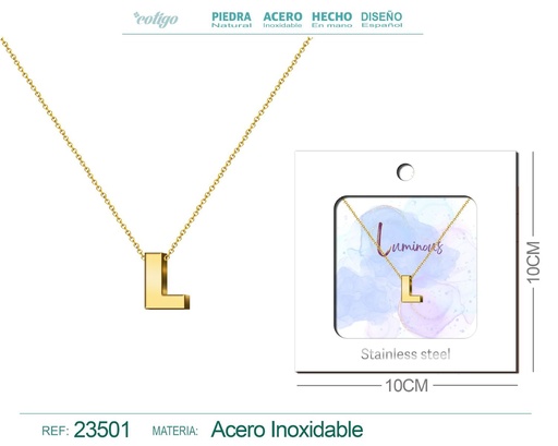 [23501] Collar con letra en inglés L de acero - Joyería personalizada