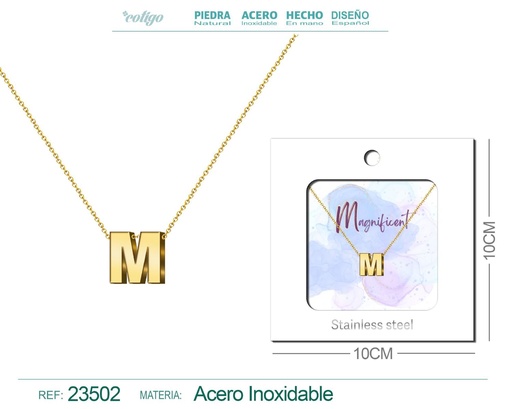 [23502] Collar con letra en inglés M de acero - Joyería personalizada