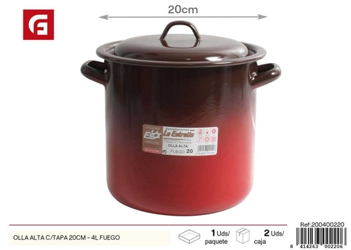 [200400220] Olla alta con tapa 20 cm - 4L fuego - Utensilios de cocina y ollas